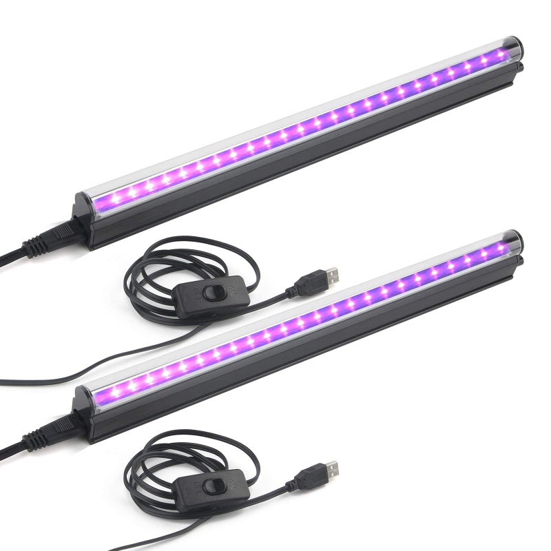 GREENIC Led Black Light Bar, 10W 1ft USB UV Blacklight Tube, Glow in The Dark Party Supplies for Halloween Decorations, Room, Body Paint, Poster, Urine Detection, 2 Pack - Image 1