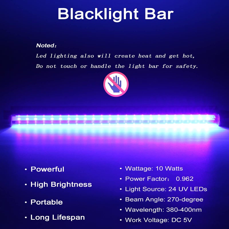 GREENIC Led Black Light Bar, 10W 1ft USB UV Blacklight Tube, Glow in The Dark Party Supplies for Halloween Decorations, Room, Body Paint, Poster, Urine Detection, 2 Pack - Image 2