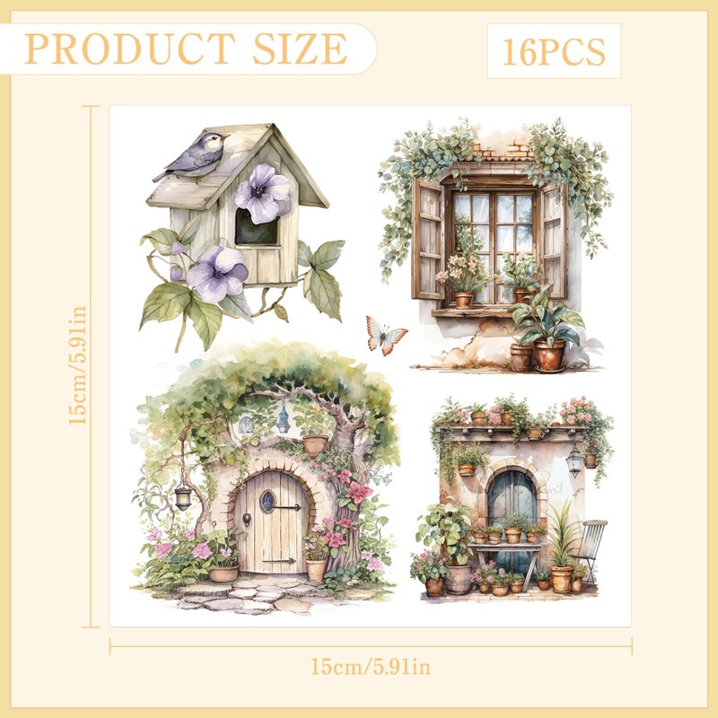 EoBeCy Garden Flower Rub On Transfer For Crafts: 16 Pcs Whimsical Garden Rub On Transfers For Furniture Floral Transfer Sticker Decals Diy Crafts For Glass Wood Wall Home Decor Waterproof - Image 2
