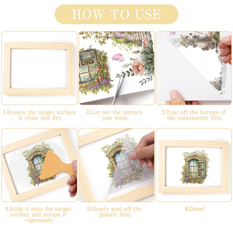 EoBeCy Garden Flower Rub On Transfer For Crafts: 16 Pcs Whimsical Garden Rub On Transfers For Furniture Floral Transfer Sticker Decals Diy Crafts For Glass Wood Wall Home Decor Waterproof - Image 4