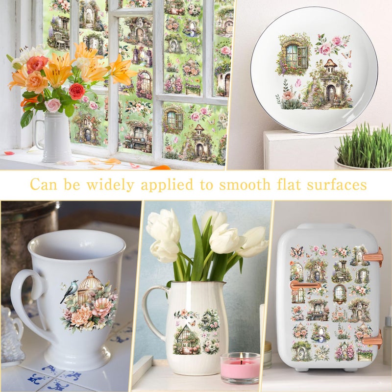 EoBeCy Garden Flower Rub On Transfer For Crafts: 16 Pcs Whimsical Garden Rub On Transfers For Furniture Floral Transfer Sticker Decals Diy Crafts For Glass Wood Wall Home Decor Waterproof - Image 5