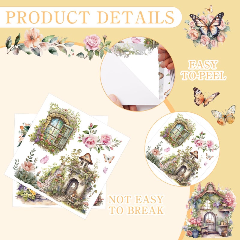EoBeCy Garden Flower Rub On Transfer For Crafts: 16 Pcs Whimsical Garden Rub On Transfers For Furniture Floral Transfer Sticker Decals Diy Crafts For Glass Wood Wall Home Decor Waterproof - Image 3