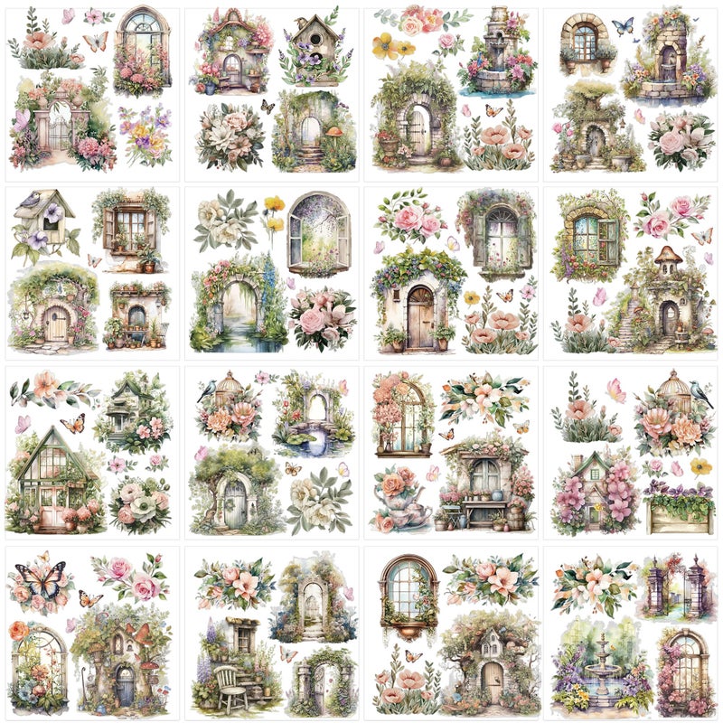 EoBeCy Garden Flower Rub On Transfer For Crafts: 16 Pcs Whimsical Garden Rub On Transfers For Furniture Floral Transfer Sticker Decals Diy Crafts For Glass Wood Wall Home Decor Waterproof - Image 1