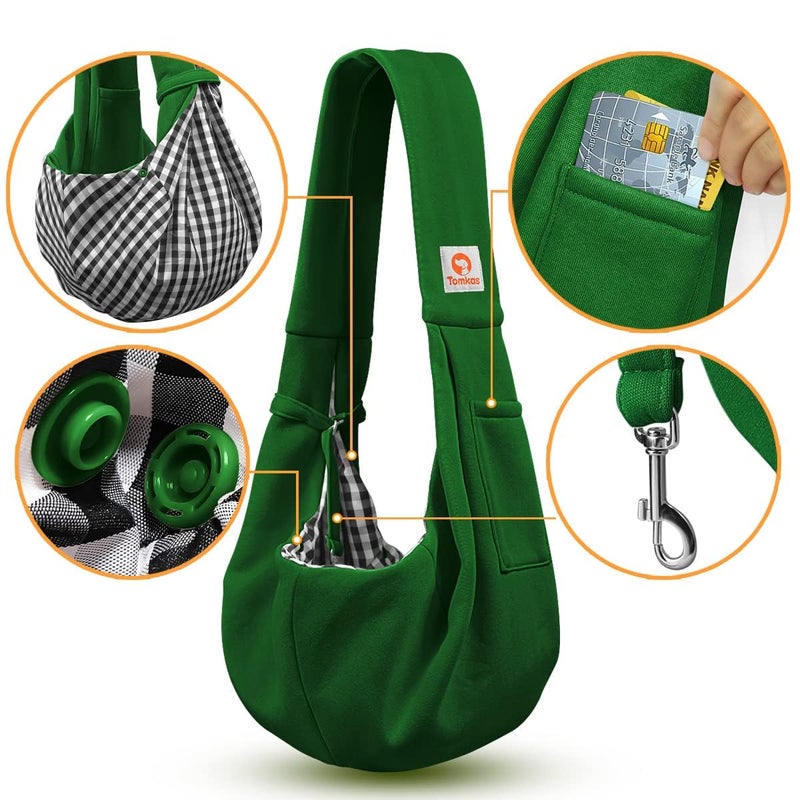 Tomkas Small Dog Sling Carrier - Classic Pocket & Classic Strap - for 3-10 lbs Pets(Emerald Green) - Image 3