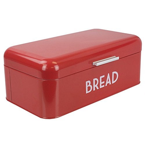 Home Basics Grove Bread Box For Kitchen Counter Dry Food Storage Container, Bread Bin, Store Bread Loaf, Dinner Rolls, Pastries, Baked Goods & More, Retro Vintage Design, Red - Image 1