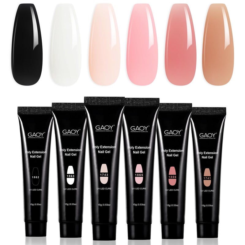 GAOY Poly Gel Set  6 Classic Colors Pink Nude Black Builder Gel Nail Enhancement Kit for DIY Nail Art