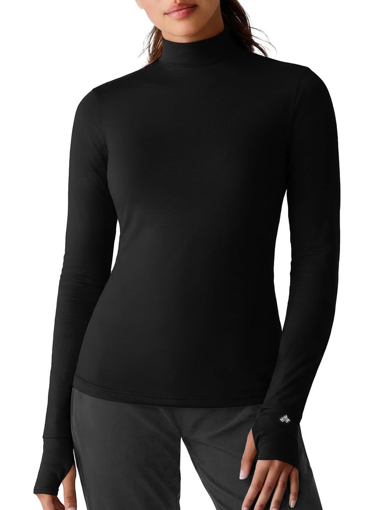 Zengjo Long Sleeve Workout Top Mock Neck Thumb Holes(Black,M) - Image 1