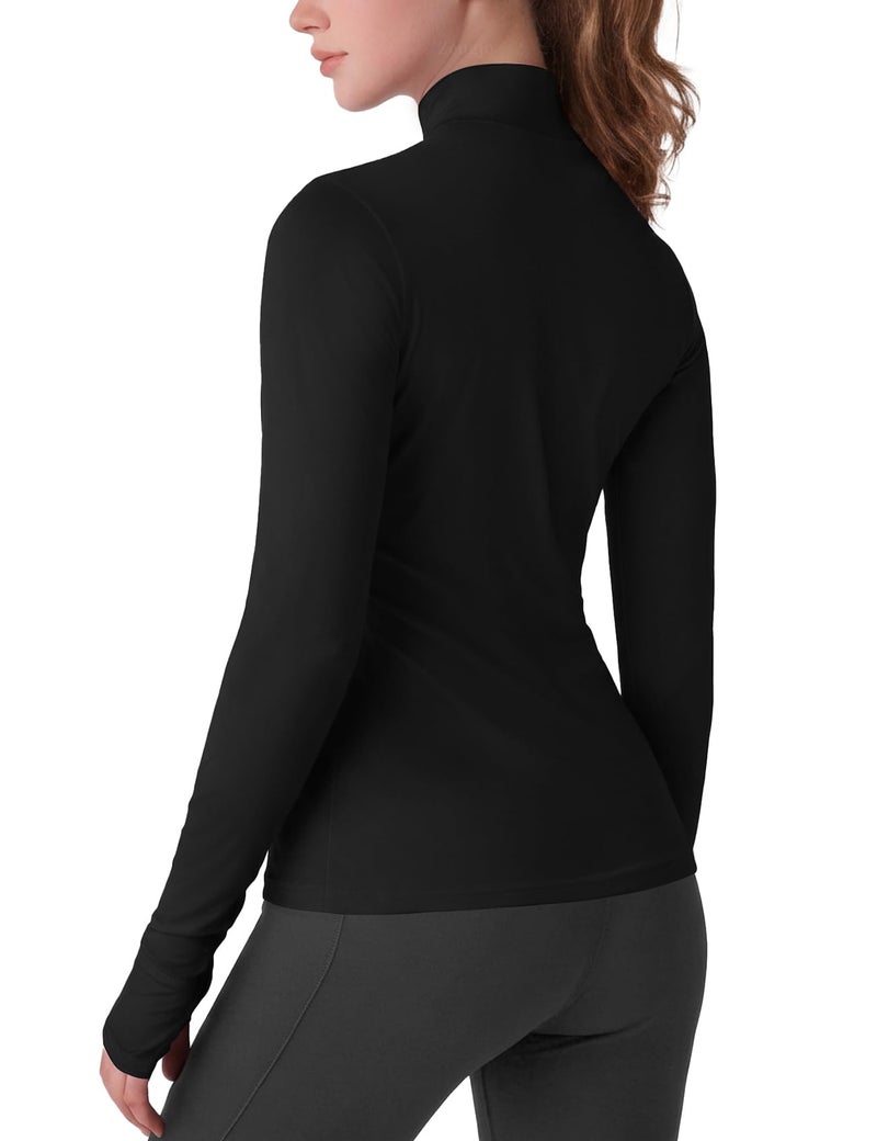 Zengjo Long Sleeve Workout Top Mock Neck Thumb Holes(Black,M) - Image 4