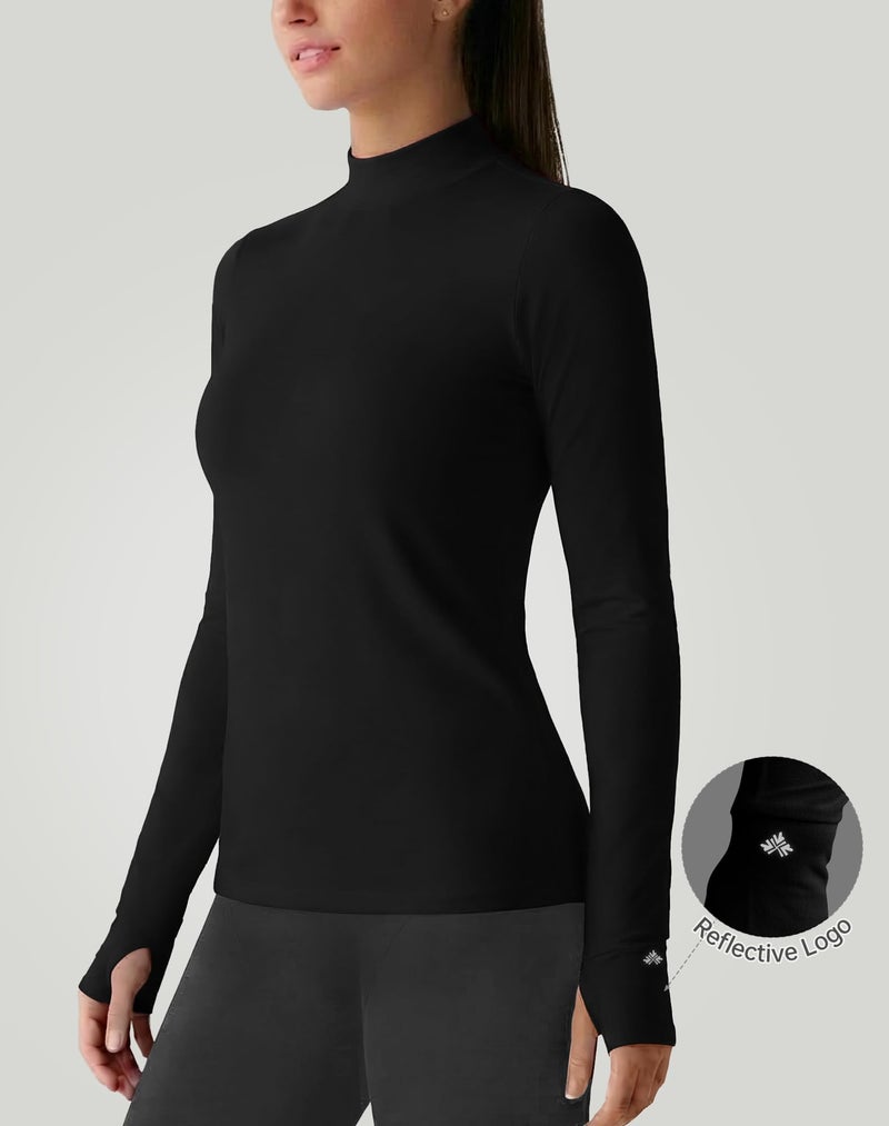 Zengjo Long Sleeve Workout Top Mock Neck Thumb Holes(Black,M) - Image 5