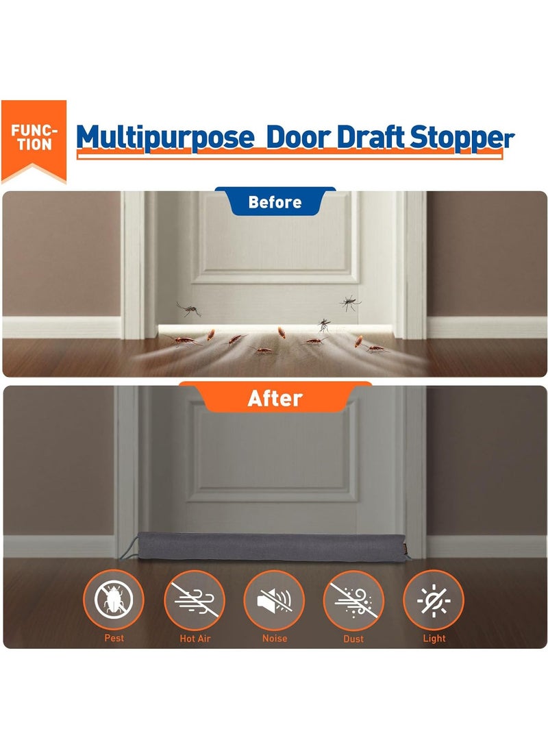 Door Draft Stopper, 91cm Under Door Draft Blocker Noise Stopper, Weighted Wind Blocker Draft Guard for Bottom of Door, Gray