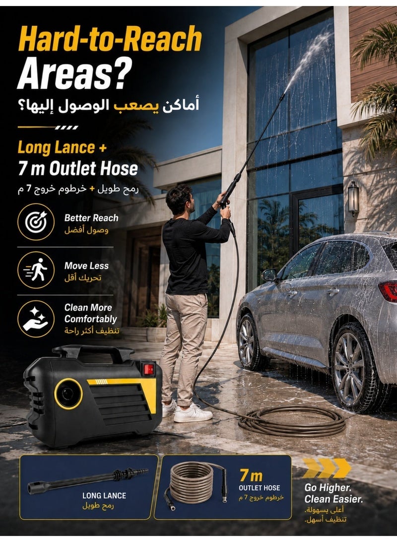 ALongDeng 2000W Pressure Washer, Electric High Pressure Washer 80 Bar with 7L/min Flow Rate, Portable Power Washer for Car Wash, Home & Outdoor Cleaning, High Pressure Car Washer with 7m Hose, Long Lance and Foam Bottle - Image 3