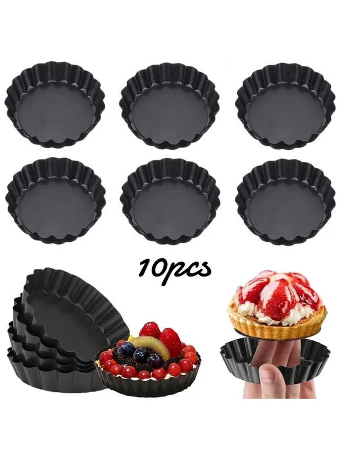 10pcs 4 Inch Non Stick Tart Pans Loose Bottom Stackable Oven Safe - Image 1