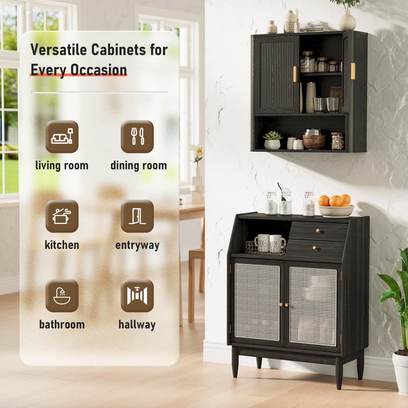 INNOD Bathroom Wall Cabinet, Wall-Mounted Medicine Cabinet with Adjustable Wood Shelf & Doors, Floating Bathroom Cabinet Over Toilet for Laundry Room & Kitchen & Living Room (Black) - Image 2