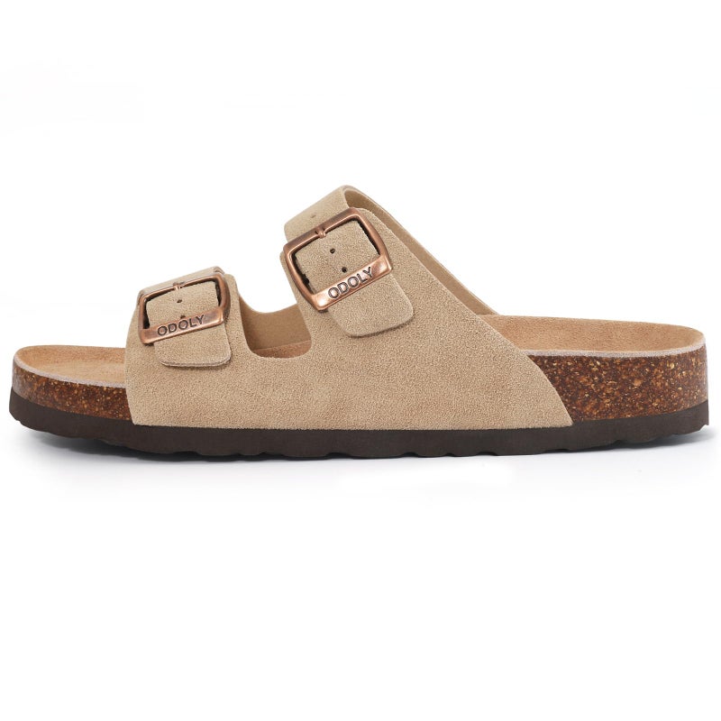 ODOLY Unisex Cork Footbed Slide Sandal, Arch Support Summer Outdoor Sandals with Adjustable Buckle for Women and Men, Taupe Suede 39 (8-8.5 Women/6.5-7 Men) - Image 3
