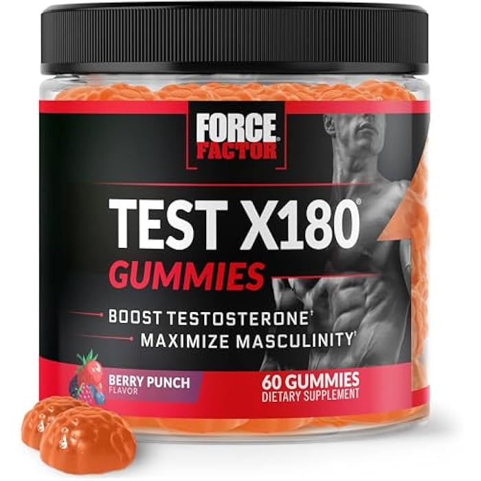 Force Factor Test X180 Gummies Testosterone Booster for Men with Tongkat Ali, Horny Goat Weed, Tribulus Terrestris, Fenugreek, & Black Maca, Supplement Men, Berry Punch, 60 Gummies, 1-Pack - Image 1