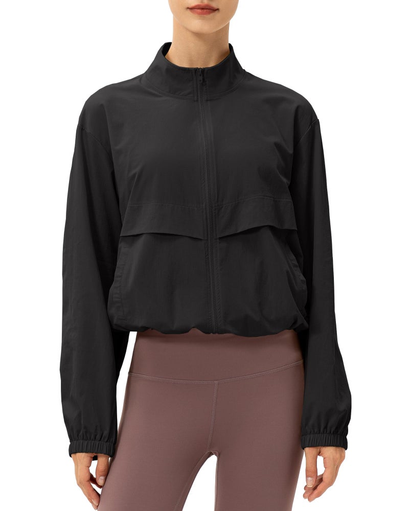 Locachy Women's Lightweight Zip Up Athletic Jacket Stand Collar Windproof Sun Protection Workout Outdoor Jacket Black S - Image 1