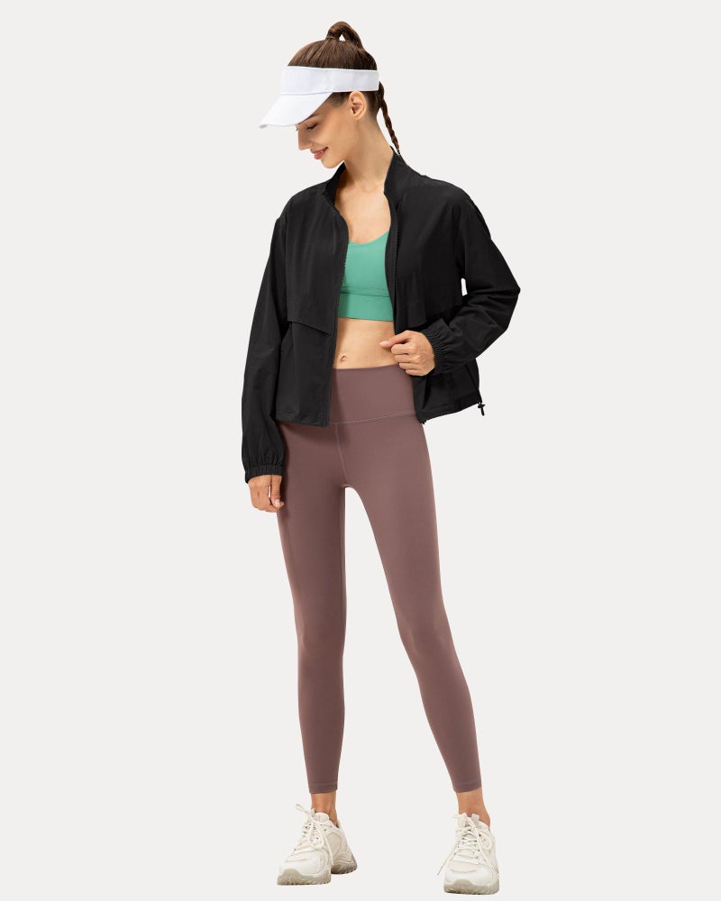Locachy Women's Lightweight Zip Up Athletic Jacket Stand Collar Windproof Sun Protection Workout Outdoor Jacket Black S - Image 5