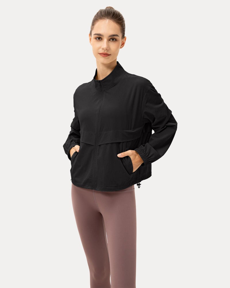 Locachy Women's Lightweight Zip Up Athletic Jacket Stand Collar Windproof Sun Protection Workout Outdoor Jacket Black S - Image 4