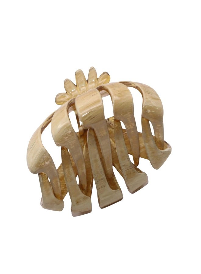 Parcelona French Fleur Medium 3.25" Wide Celluloid Claw Clips Covered Spring Fashion Durable Styling Clips Women Hair Accessories No Slip Grip Hair Clip for Girls, Made in France (Dusty Beige Brown) - Image 1