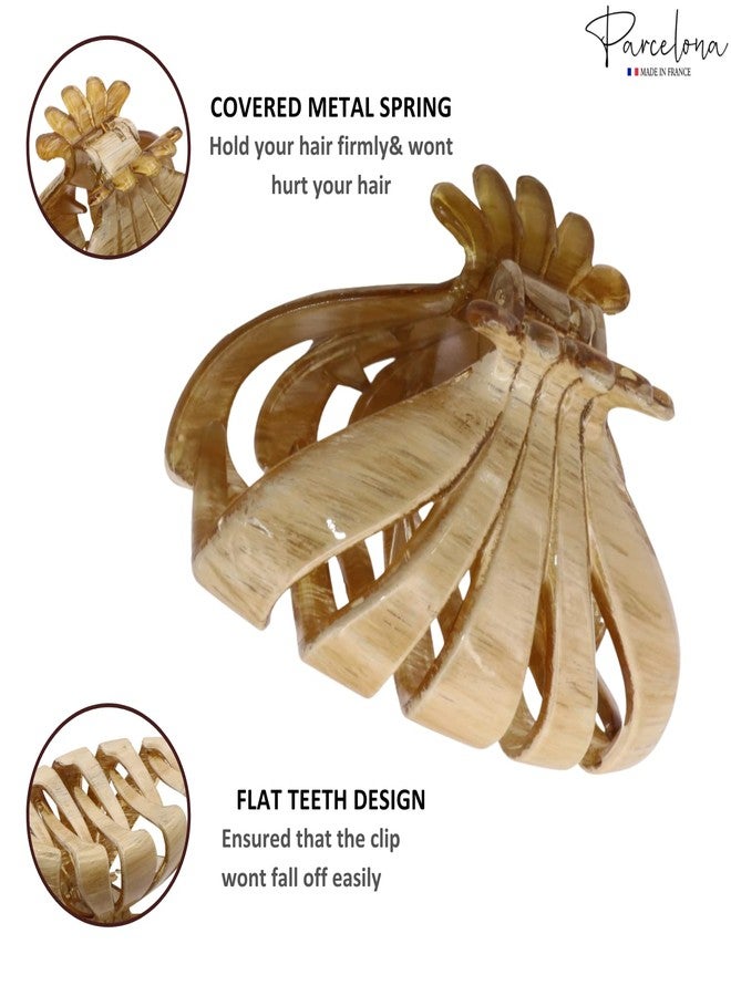 Parcelona French Fleur Medium 3.25" Wide Celluloid Claw Clips Covered Spring Fashion Durable Styling Clips Women Hair Accessories No Slip Grip Hair Clip for Girls, Made in France (Dusty Beige Brown) - Image 4