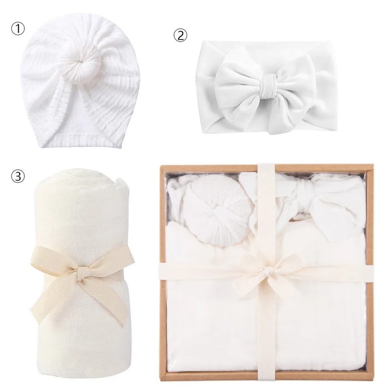 Bluejw Newborn Swaddle Set for Baby Girls - Swaddlers Blanket, Hat & Headband with Bow - 3-Piece Infant Swaddle Wrap Gift Box - Image 1