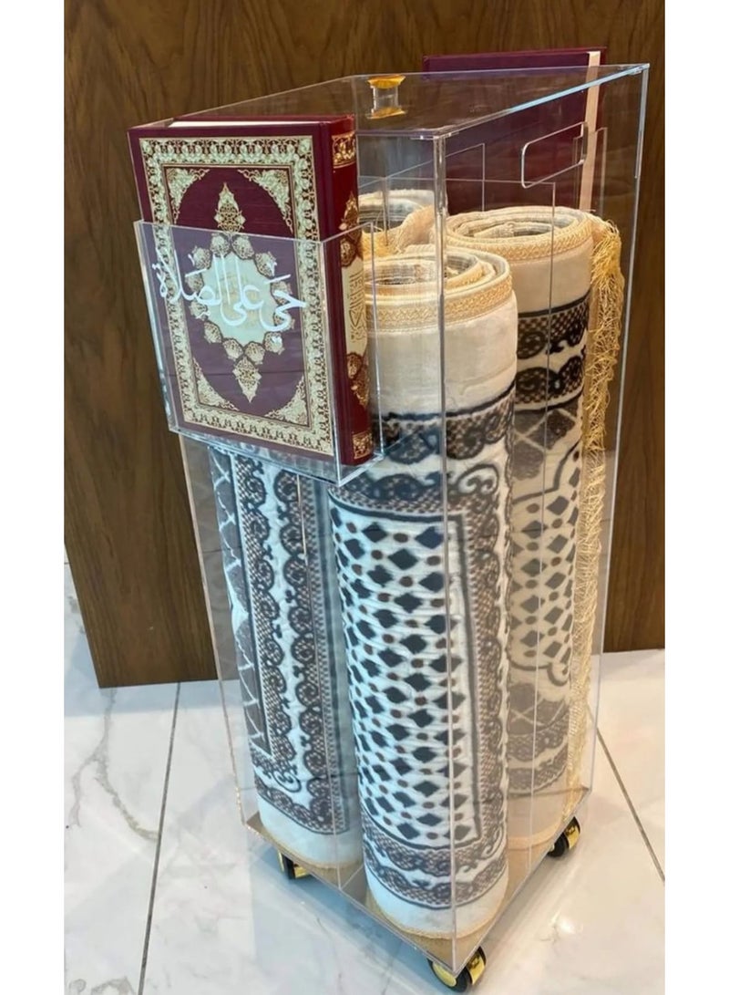 منظم قرآني متعدد الاستخدامات من الأكريليك الشفاف رباعي الجوانب - لعرض وحفظ المصاحف وسجادات الصلاة الملفوفة - ديكور إسلامي فاخر لغرفة الصلاة أو المسجد