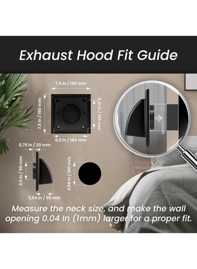 Awenta 4" Inch Wall Vent Cover with Backdraft Damper - Black ABS Plastic Hood with Gravity Flap/Rain Guard - Weatherproof Exterior Exhaust Grille for Dryer Bathroom Kitchen Fans - Outdoor Air Outlet - Image 2