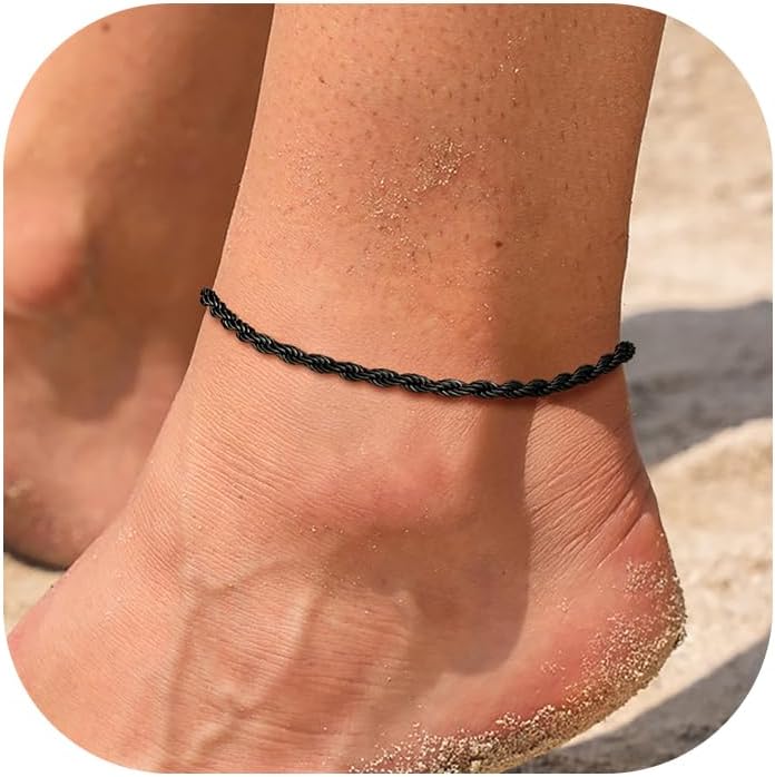 U7 Women Girls Barefoot Jewelry 18K Gold or Rose Gold Stainless Steel Heart/Rope/Figaro/Cuban Chain Anklet Foot Bracelet, 25-30 CM Long - Image 1