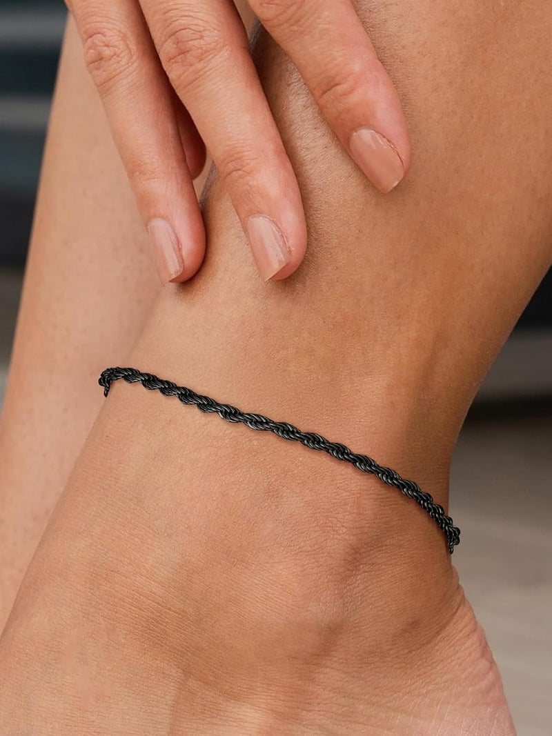 U7 Women Girls Barefoot Jewelry 18K Gold or Rose Gold Stainless Steel Heart/Rope/Figaro/Cuban Chain Anklet Foot Bracelet, 25-30 CM Long - Image 3