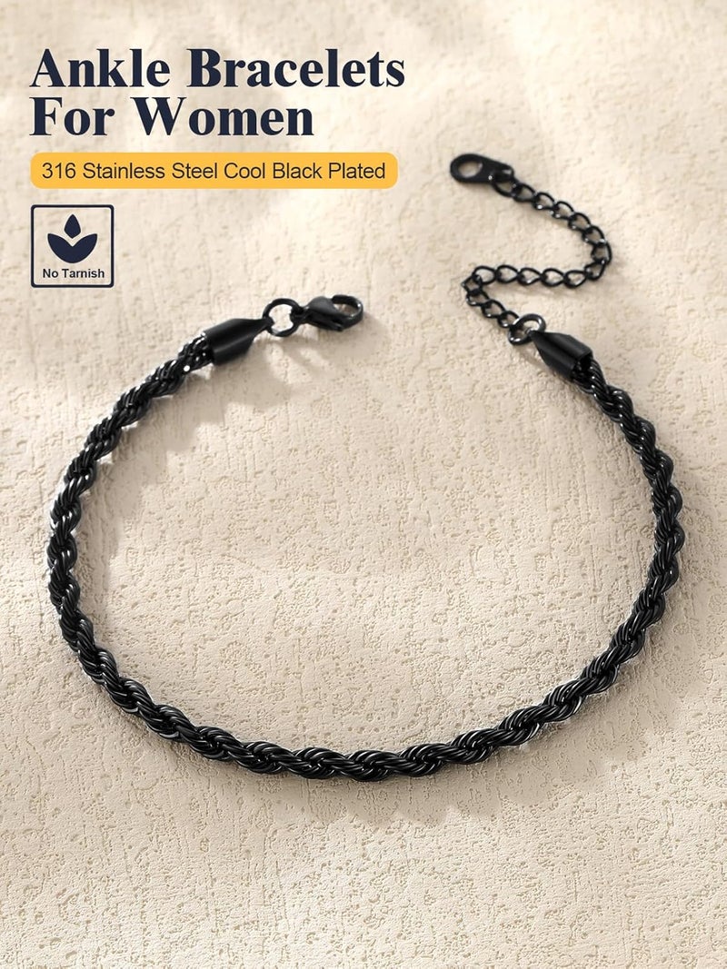 U7 Women Girls Barefoot Jewelry 18K Gold or Rose Gold Stainless Steel Heart/Rope/Figaro/Cuban Chain Anklet Foot Bracelet, 25-30 CM Long - Image 4