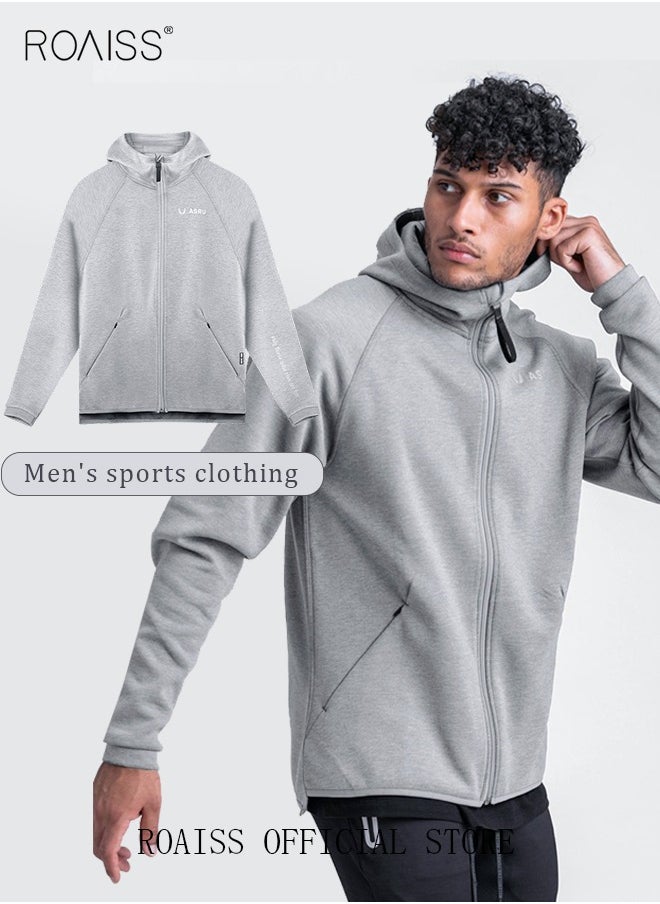 roaiss Men's Zipper up Hooded Sweatshirt with Pockets Fall Winter Clothing for Men Sportswear Men Casual Outerwear Activewear Loose Sweatshirt Jacket Plus Size Solid Color Coat Grey  - Image 2