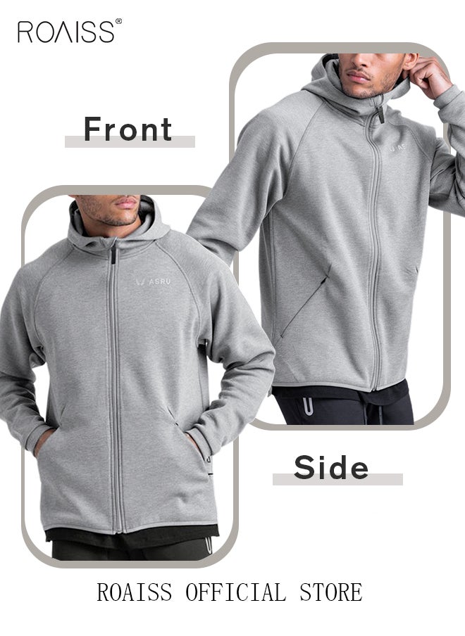 roaiss Men's Zipper up Hooded Sweatshirt with Pockets Fall Winter Clothing for Men Sportswear Men Casual Outerwear Activewear Loose Sweatshirt Jacket Plus Size Solid Color Coat Grey  - Image 5