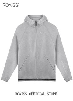roaiss Men's Zipper up Hooded Sweatshirt with Pockets Fall Winter Clothing for Men Sportswear Men Casual Outerwear Activewear Loose Sweatshirt Jacket Plus Size Solid Color Coat Grey  - Image 3
