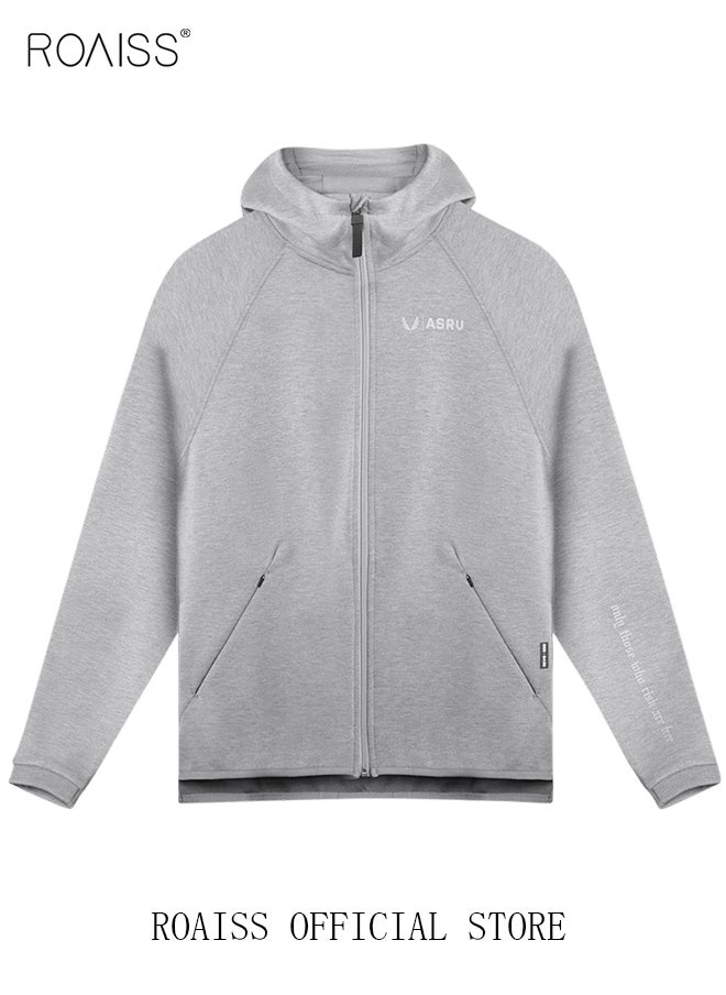 roaiss Men's Zipper up Hooded Sweatshirt with Pockets Fall Winter Clothing for Men Sportswear Men Casual Outerwear Activewear Loose Sweatshirt Jacket Plus Size Solid Color Coat Grey  - Image 3