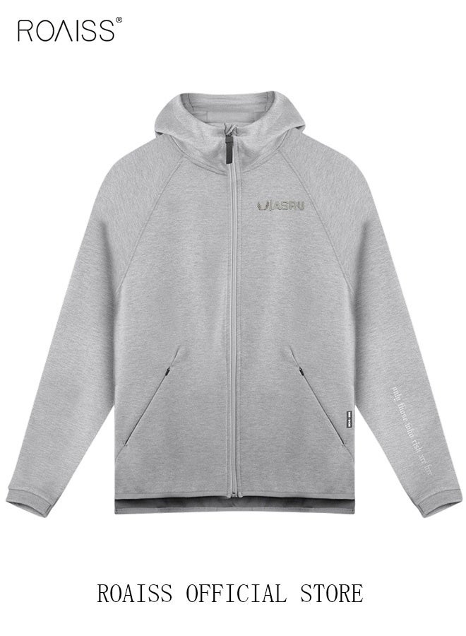 roaiss Men's Zipper up Hooded Sweatshirt with Pockets Fall Winter Clothing for Men Sportswear Men Casual Outerwear Activewear Loose Sweatshirt Jacket Plus Size Solid Color Coat Grey  - Image 3