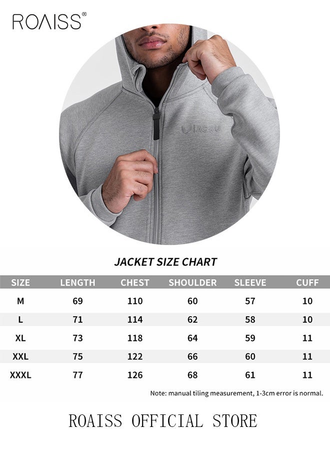 roaiss Men's Zipper up Hooded Sweatshirt with Pockets Fall Winter Clothing for Men Sportswear Men Casual Outerwear Activewear Loose Sweatshirt Jacket Plus Size Solid Color Coat Grey  - Image 4