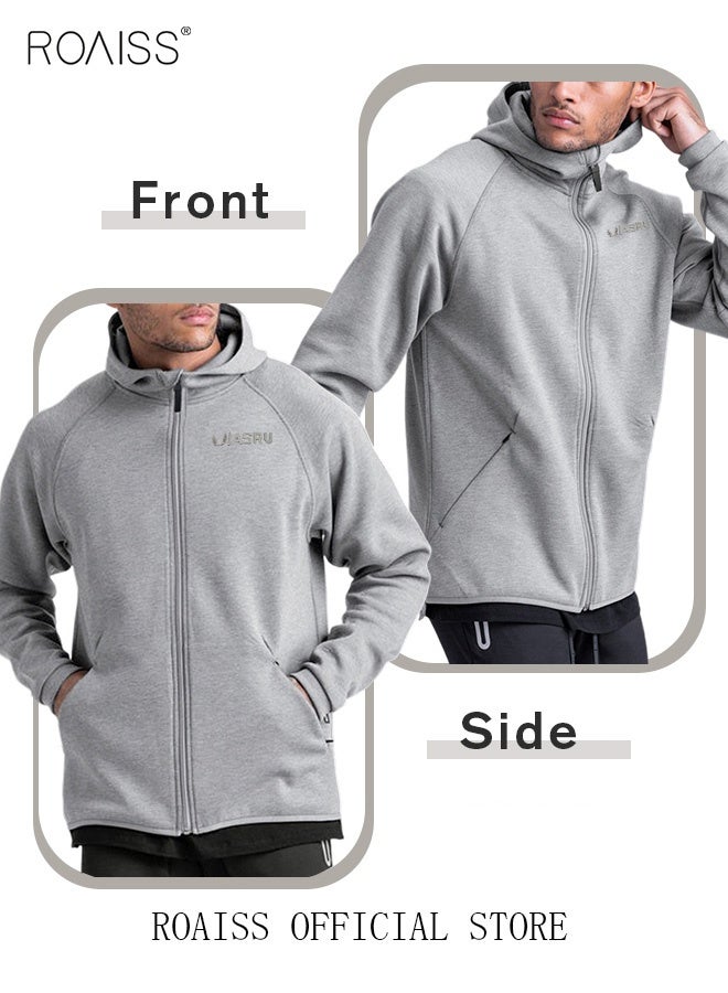 roaiss Men's Zipper up Hooded Sweatshirt with Pockets Fall Winter Clothing for Men Sportswear Men Casual Outerwear Activewear Loose Sweatshirt Jacket Plus Size Solid Color Coat Grey  - Image 5