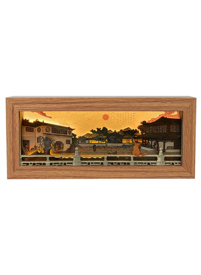 Creative Travel Commemorative Gift Office Decoration Desktop Night Light Suzhou Garden 3d Light And Shadow Wood Carving Lamp