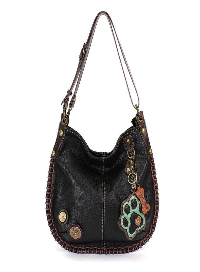CHALA Crossbody Handbag, Hobo Style, Casual, Soft, Large Bag Shoulder or Crossbody - Pawprint - Teal - Image 1