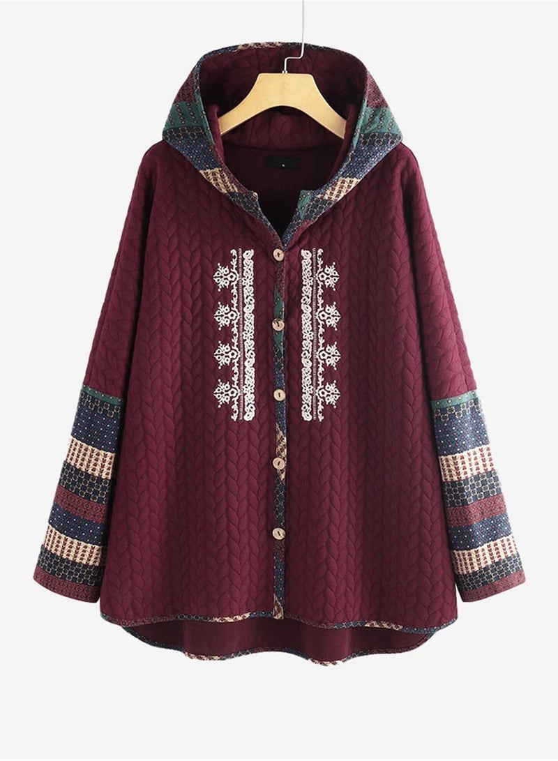 Loquat Autumn And Winter New Embroidered Hoodie Loose Fashion Warm Casual Jacket Red  - Image 1
