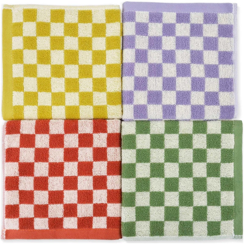 Wash Cloths for Showering Cotton Checkered 4 Pack 4 Colors  Cotton Washcloths for Face Body 13 x 13 Inches Daily Cleansing Kitchen Towels