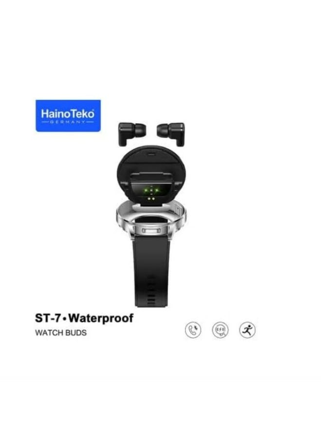 Haino Teko HainoTeko ST-7 Waterproof Smart Watch with Integrated Earbuds Large Screen AMOLED Display 3 Pair Straps (Silver) - Image 2