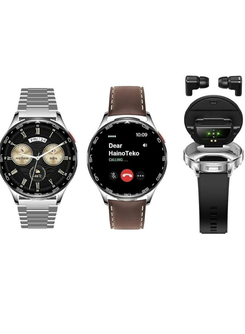 Haino Teko HainoTeko ST-7 Waterproof Smart Watch with Integrated Earbuds Large Screen AMOLED Display 3 Pair Straps (Silver) - Image 1