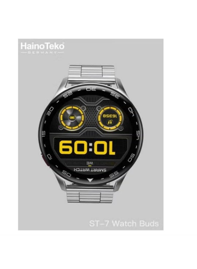 Haino Teko HainoTeko ST-7 Waterproof Smart Watch with Integrated Earbuds Large Screen AMOLED Display 3 Pair Straps (Silver) - Image 3