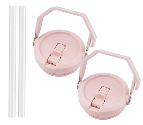 Tazanma 2 Pack 40 oz Tumbler Flip Straw Lid Replacement Fit for 40 oz Stanley Quencher, Leak Proof,Handle On Top,Reusable Tumbler Cover Compatible with 40oz Stanley Quencher (Light Pink) - Image 1