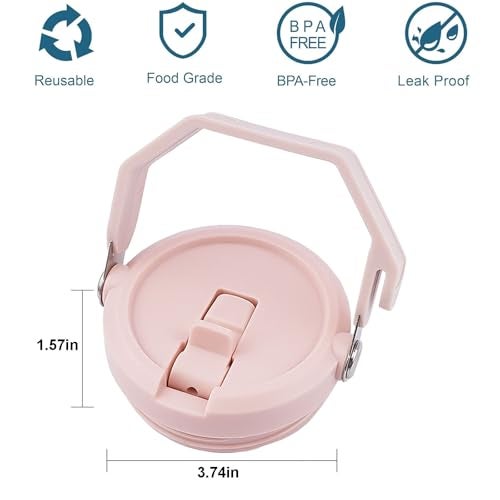 Tazanma 2 Pack 40 oz Tumbler Flip Straw Lid Replacement Fit for 40 oz Stanley Quencher, Leak Proof,Handle On Top,Reusable Tumbler Cover Compatible with 40oz Stanley Quencher (Light Pink) - Image 2