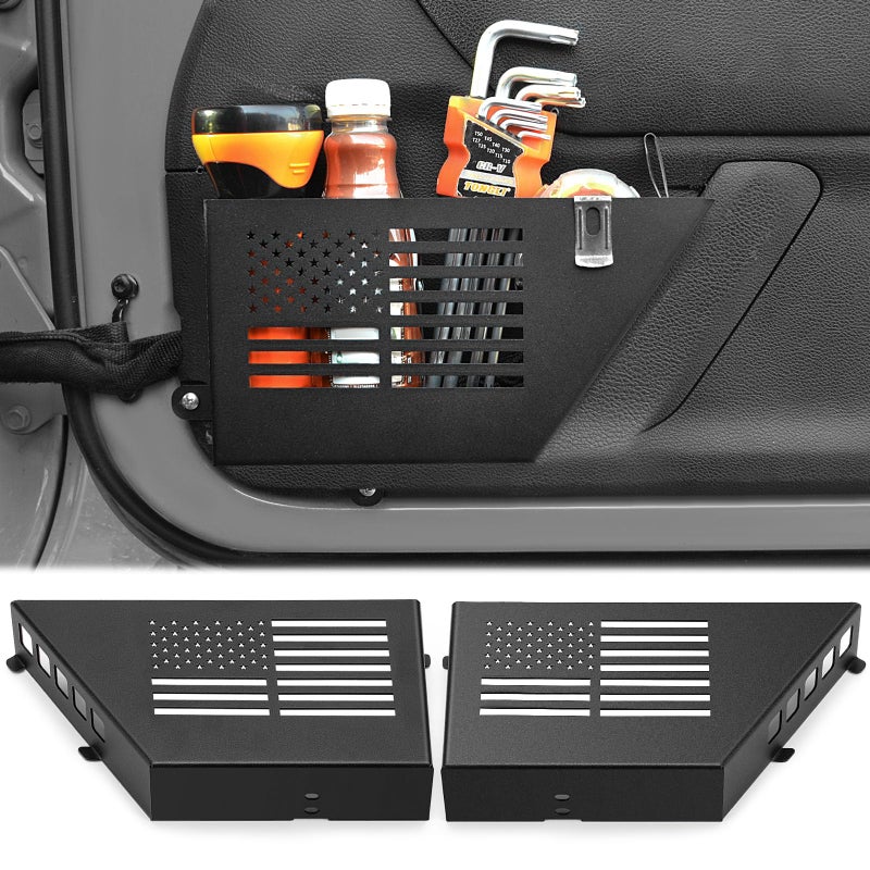 CALBEAU Metal Front Door Pocket Storage Box Compatible with 20072018 Jeep Wrangler JK JKU 24 Door 2 PCS Interior Storage Expansion Accessories for Jeep Saggy Net Replacement