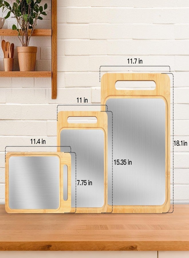 VZZNN 3PCS Bamboo & Titanium Cutting Board Set - Double-Sided, Durable Chopping Boards for Kitchen Prep - Includes Handles, 3 Sizes for Vegetables, Fruits, Cheese & More - Image 2