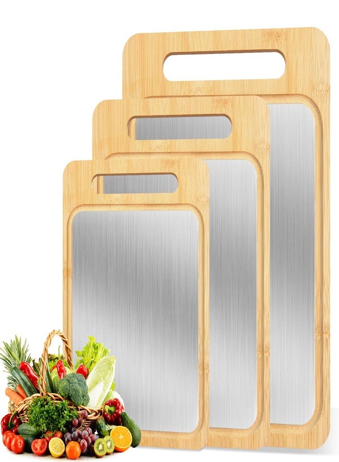 VZZNN 3PCS Bamboo & Titanium Cutting Board Set - Double-Sided, Durable Chopping Boards for Kitchen Prep - Includes Handles, 3 Sizes for Vegetables, Fruits, Cheese & More - Image 1