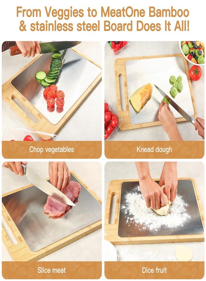 VZZNN 3PCS Bamboo & Titanium Cutting Board Set - Double-Sided, Durable Chopping Boards for Kitchen Prep - Includes Handles, 3 Sizes for Vegetables, Fruits, Cheese & More - Image 4